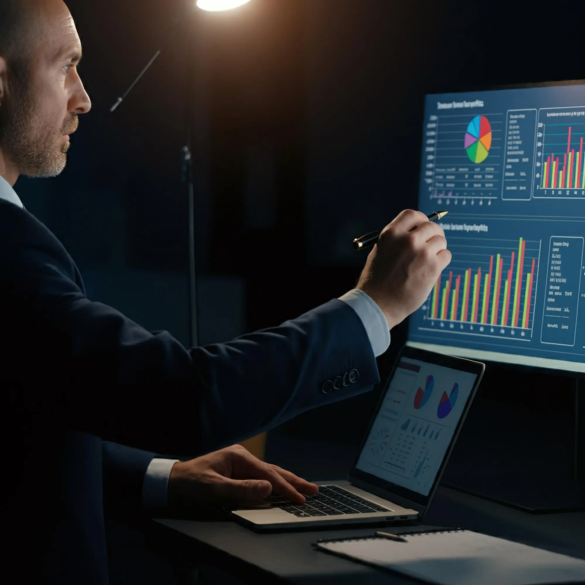 Consultant en marketing digital analysant des graphiques de performance pour améliorer le retour sur investissement.